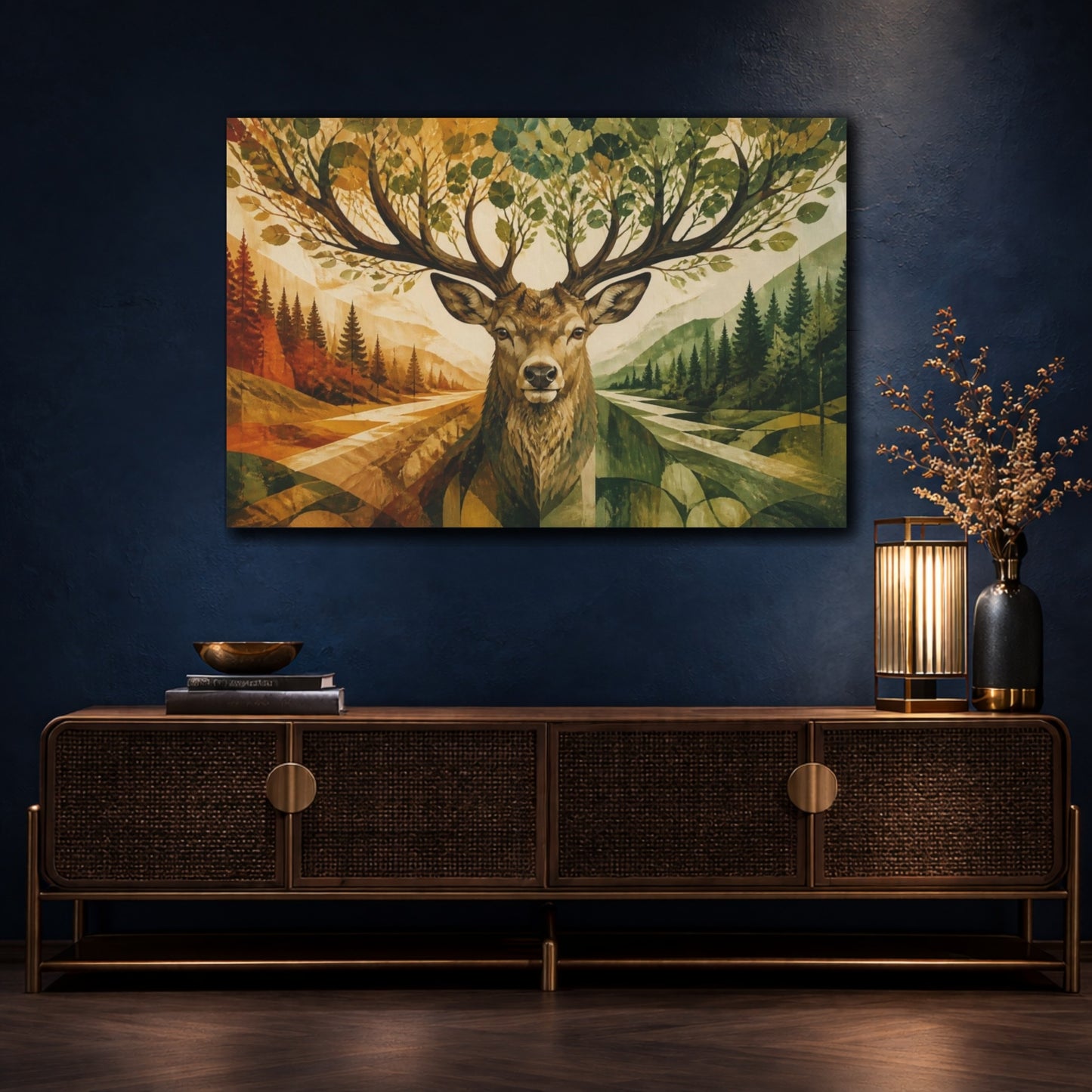Mockup 4. Antler Forest Illusion shown as canvas print