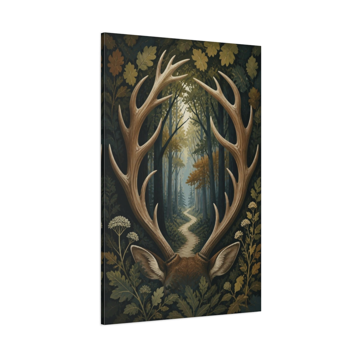 Side Mockup 1. Antler Framed Forest Path shown as canvas print