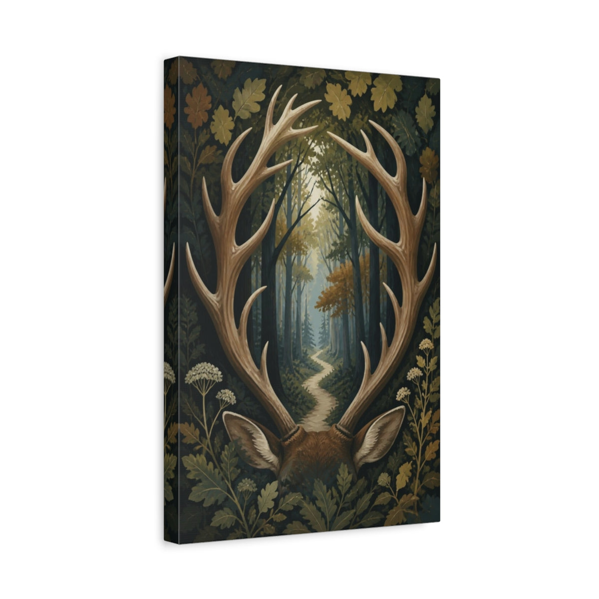 Side Mockup 4. Antler Framed Forest Path shown as canvas print