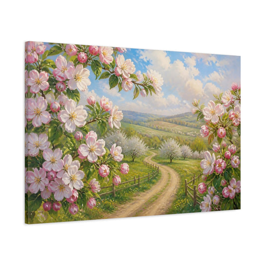 Main Mockup. Apple Blossom Country Lane shown as canvas print