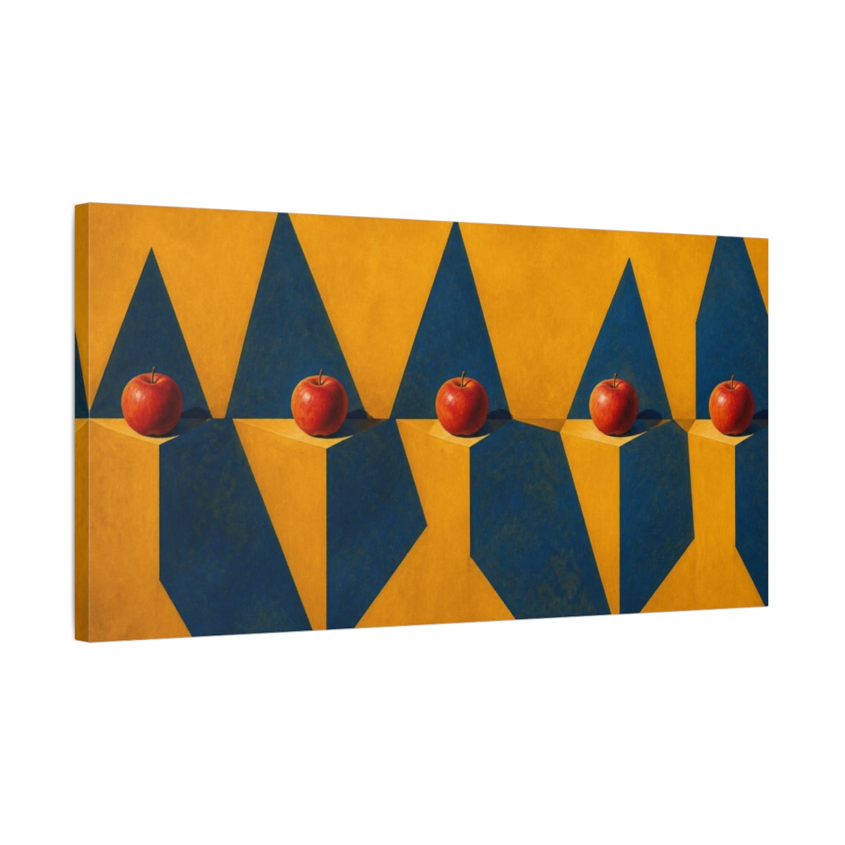 Side Mockup 1. Apples On Blue Peaks shown as canvas print