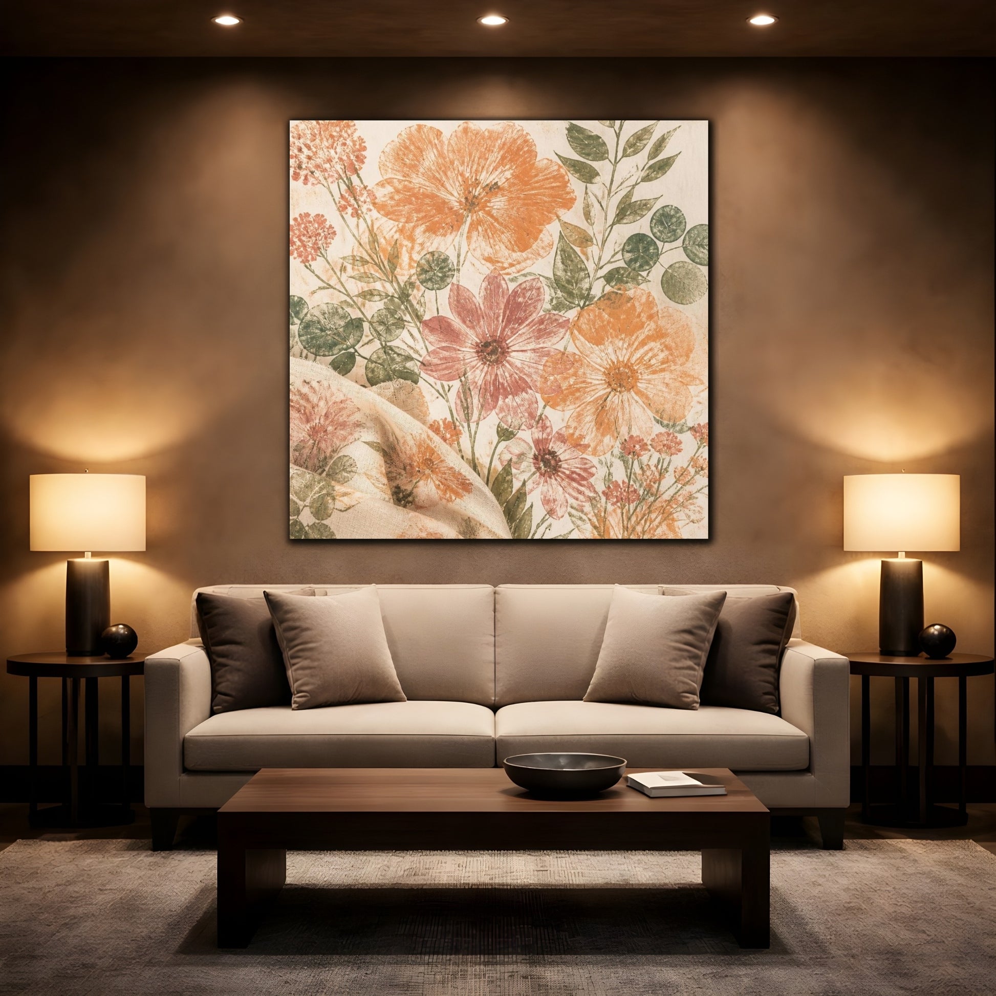Mockup 2. Apricot & Dusty Pink Bouquet shown as canvas print