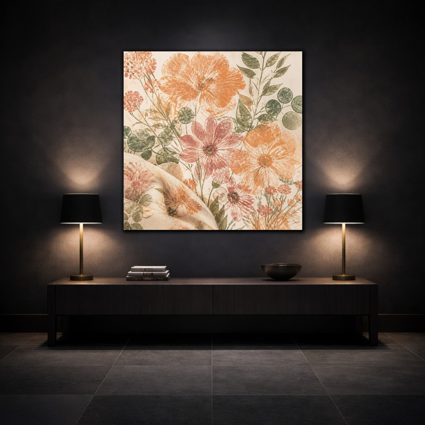 Mockup 3. Apricot & Dusty Pink Bouquet shown as canvas print