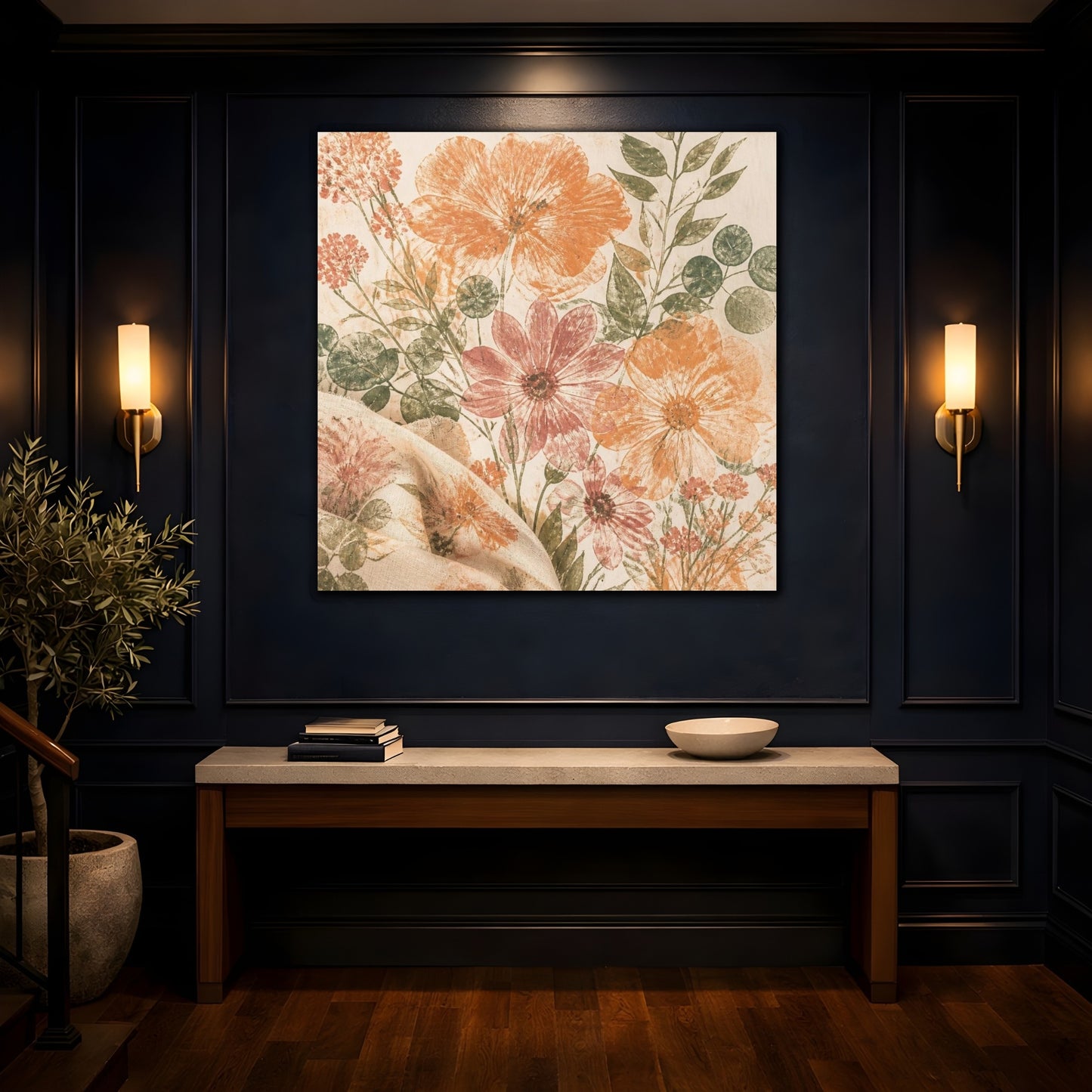 Mockup 4. Apricot & Dusty Pink Bouquet shown as canvas print
