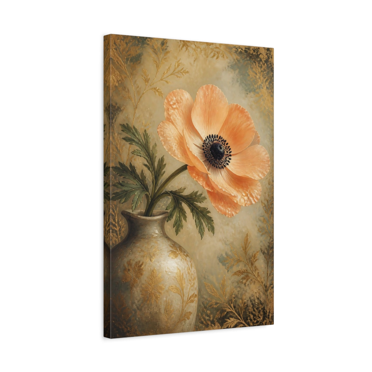 Side Mockup 3. Apricot Anemone Flower shown as canvas print