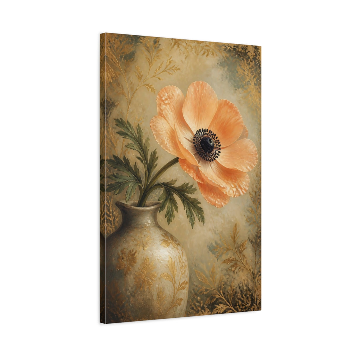 Side Mockup 2. Apricot Anemone Flower shown as canvas print