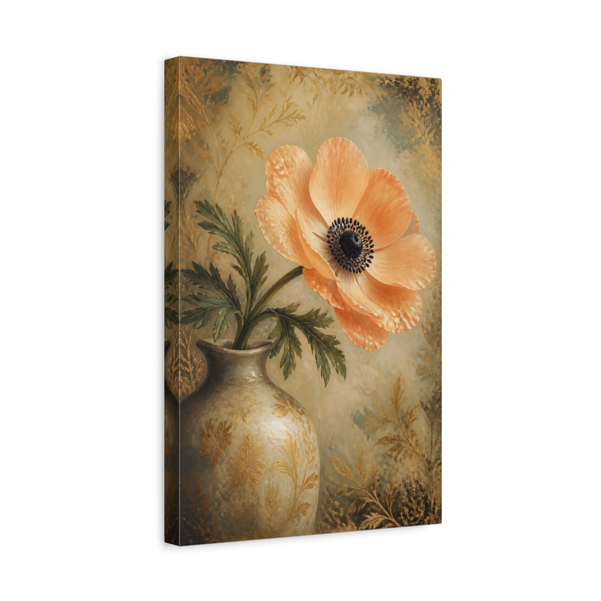 Side Mockup 4. Apricot Anemone Flower shown as canvas print