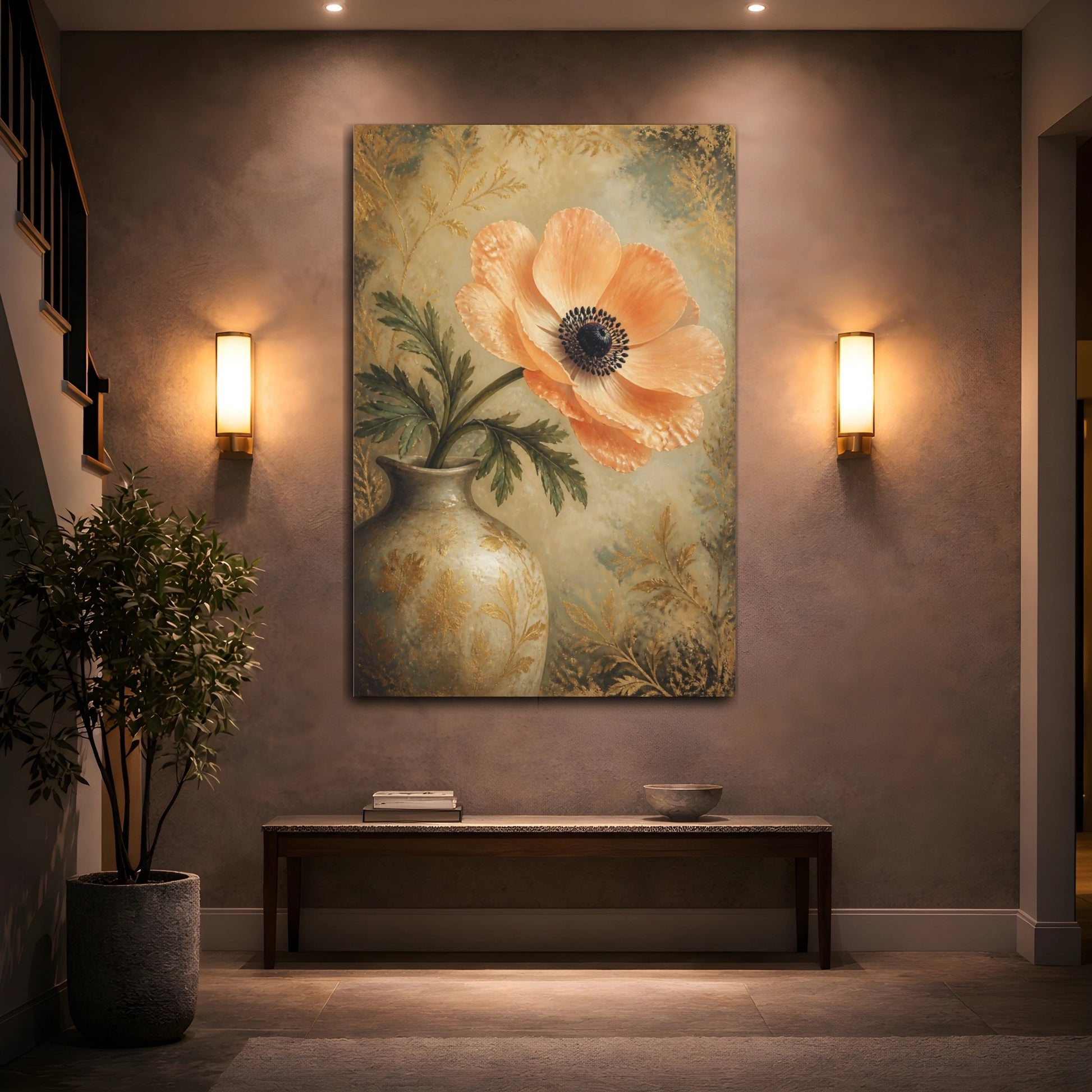 Mockup 2. Apricot Anemone Flower shown as canvas print