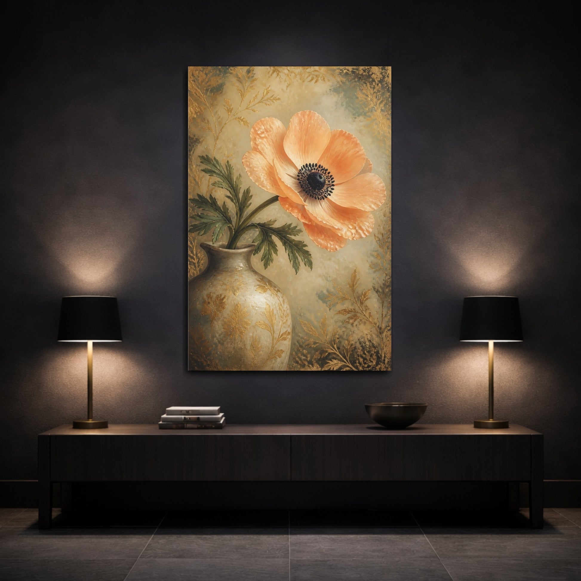 Mockup 3. Apricot Anemone Flower shown as canvas print