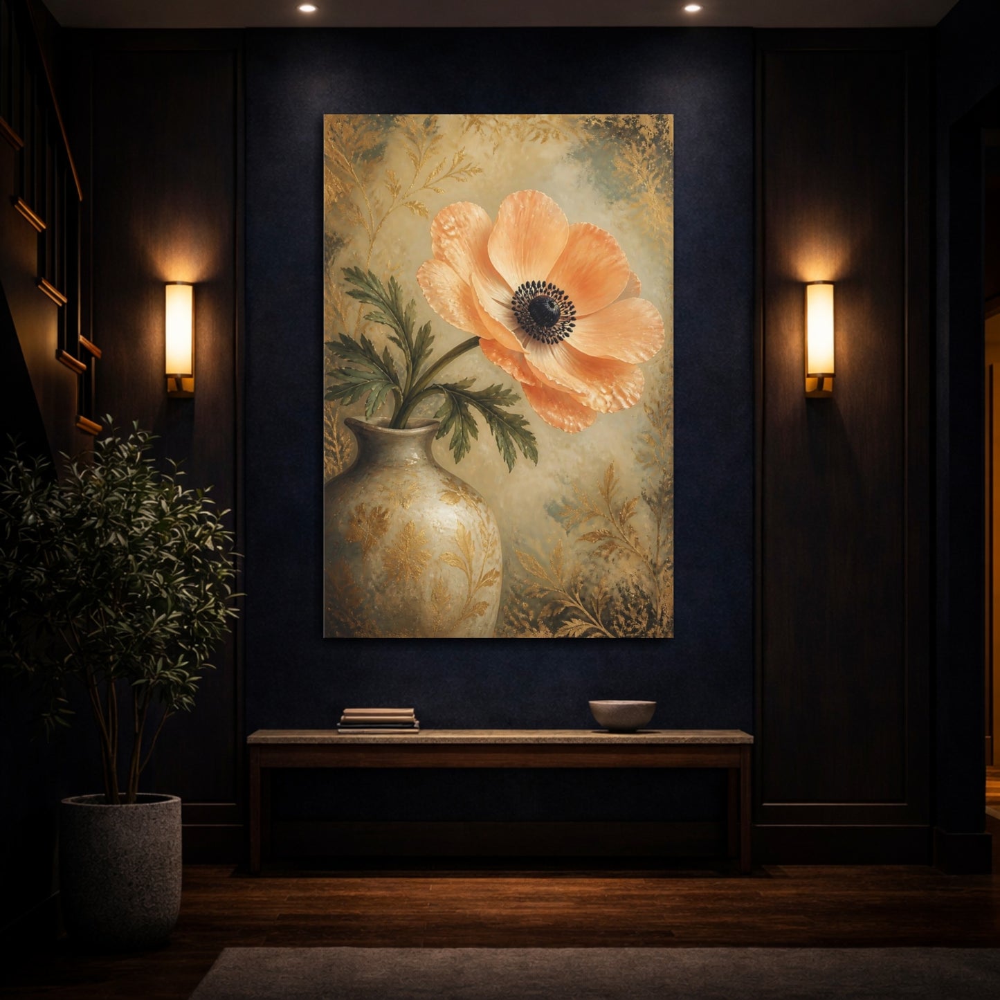 Mockup 4. Apricot Anemone Flower shown as canvas print