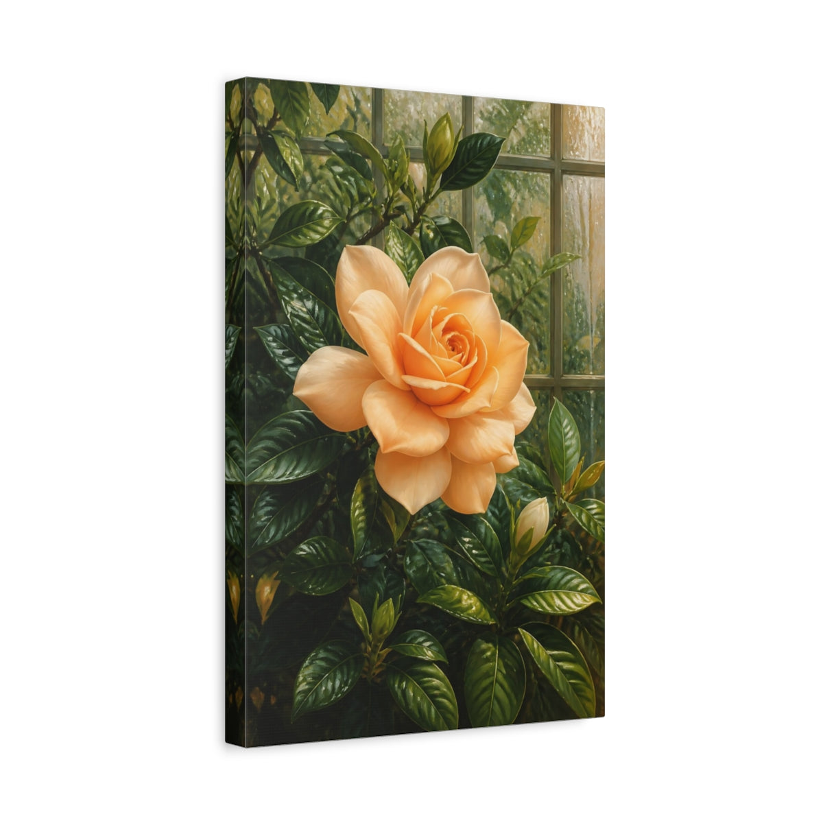 Side Mockup 4. Apricot Bloom Flowers shown as canvas print