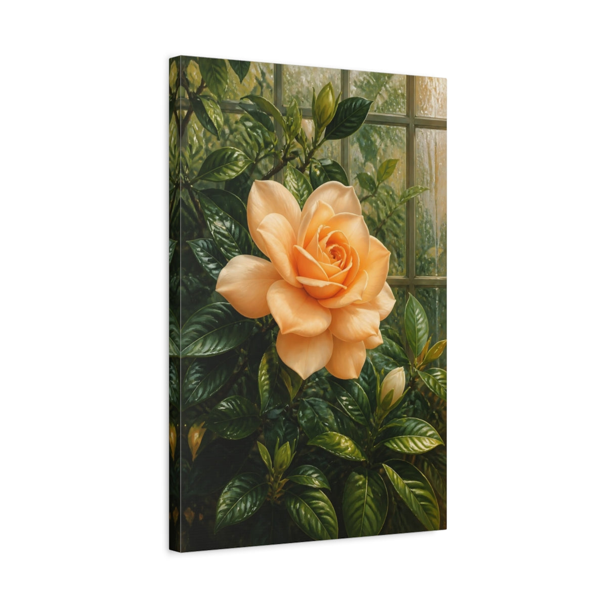 Side Mockup 3. Apricot Bloom Flowers shown as canvas print