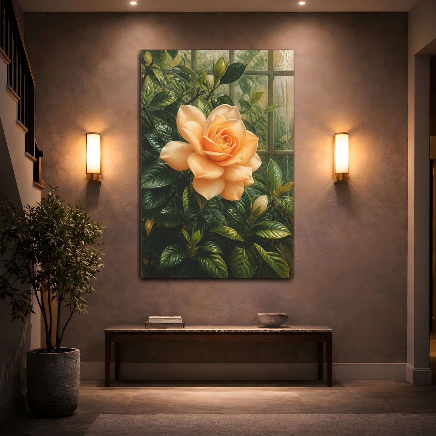 Mockup 2. Apricot Bloom Flowers shown as canvas print