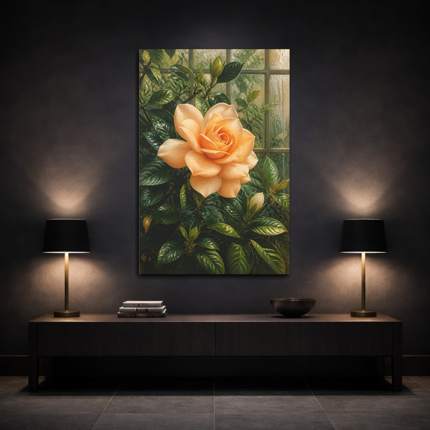 Mockup 3. Apricot Bloom Flowers shown as canvas print