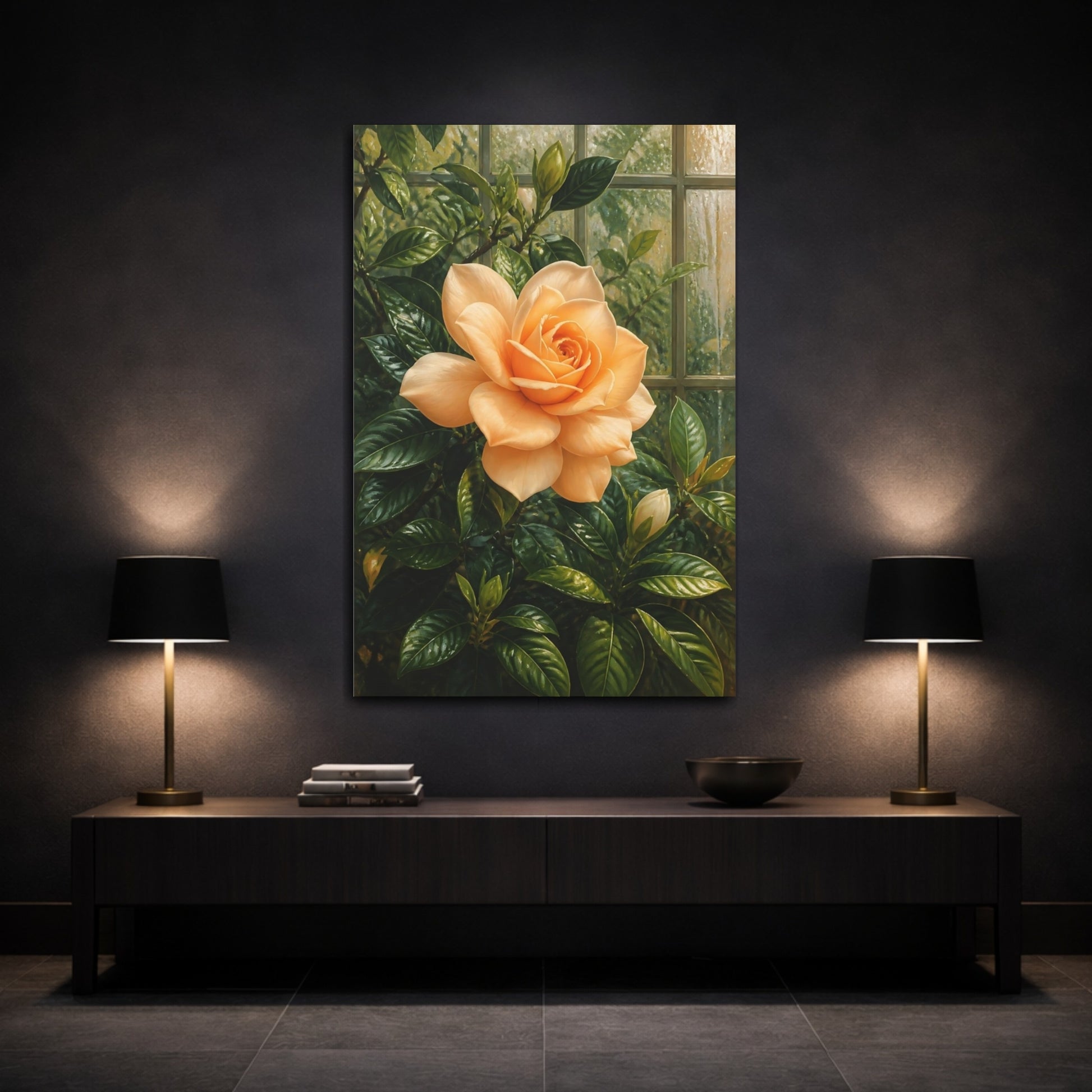 Mockup 3. Apricot Bloom Flowers shown as canvas print
