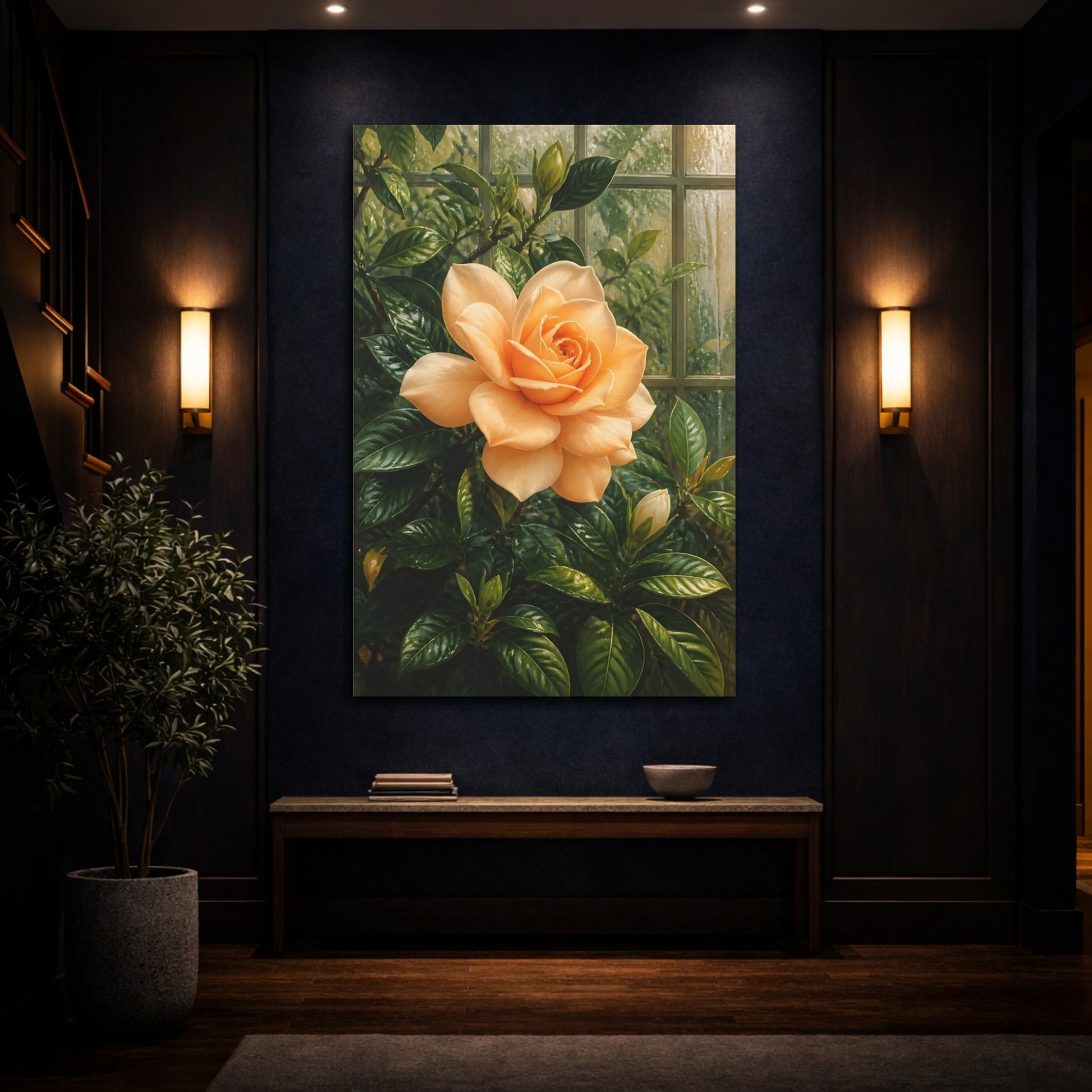 Mockup 4. Apricot Bloom Flowers shown as canvas print