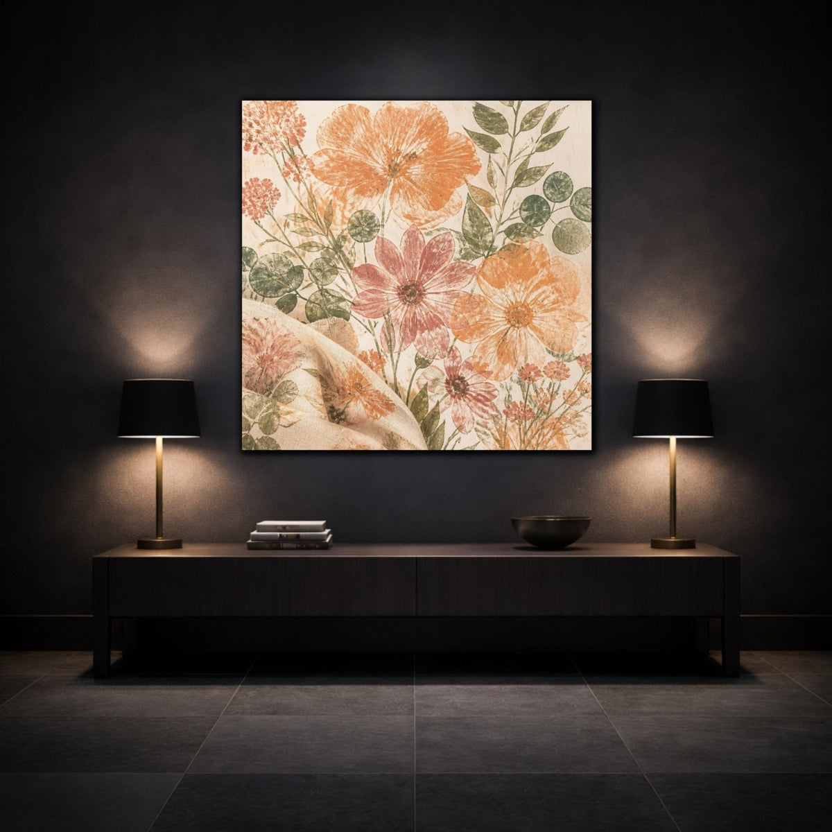 Apricot & Dusty Pink Bouquet Canvas Print – Living Room, Above Fireplace, Eucalyptus - YesArtYes