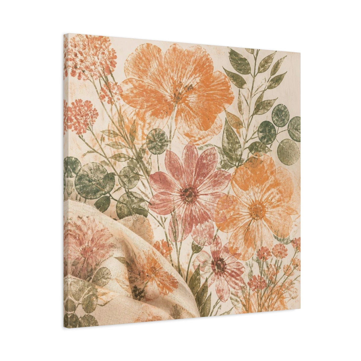 Side Mockup 3. Apricot & Dusty Pink Bouquet shown as canvas print