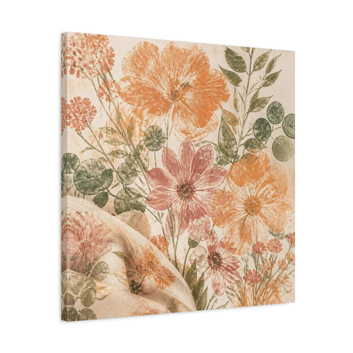 Side Mockup 4. Apricot & Dusty Pink Bouquet shown as canvas print
