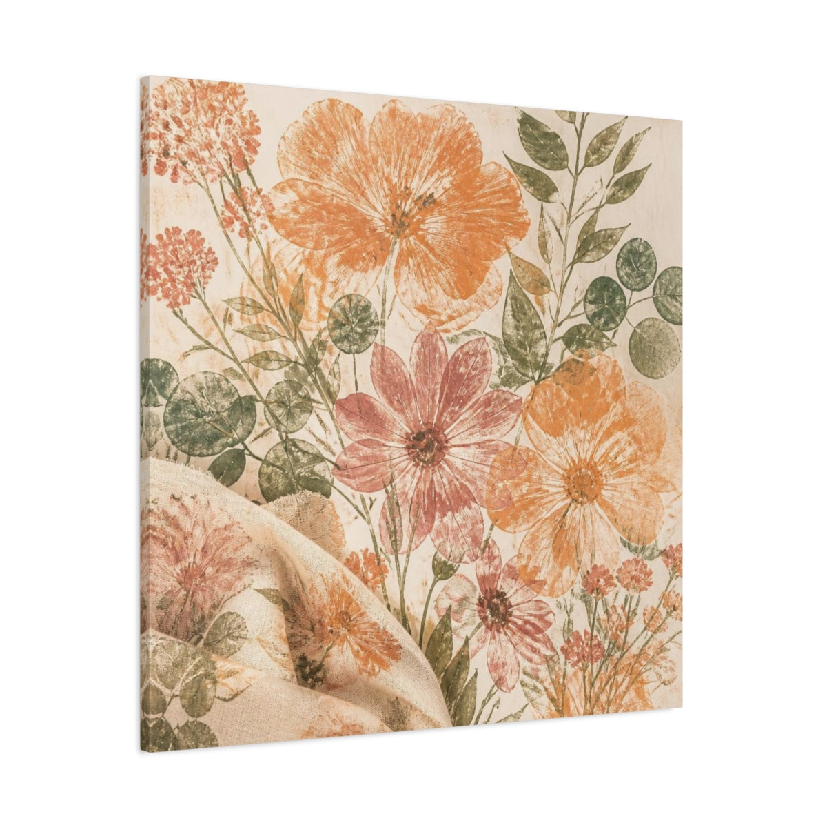 Side Mockup 1. Apricot & Dusty Pink Bouquet shown as canvas print