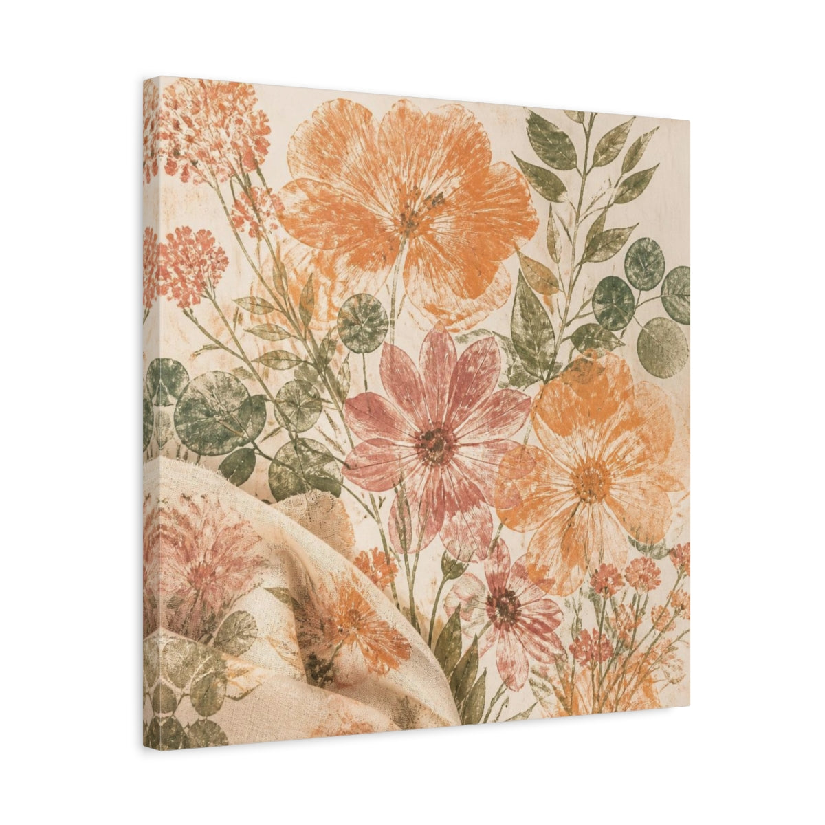Side Mockup 5. Apricot & Dusty Pink Bouquet shown as canvas print