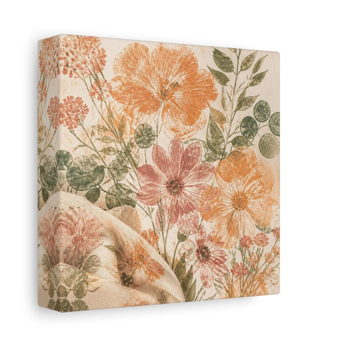 Side Mockup 2. Apricot & Dusty Pink Bouquet shown as canvas print