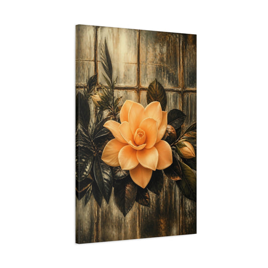 Main Mockup. Apricot Gardenia Against Glass shown as canvas print