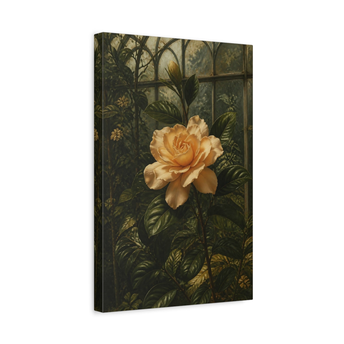 Side Mockup 4. Apricot Gardenia Flower shown as canvas print
