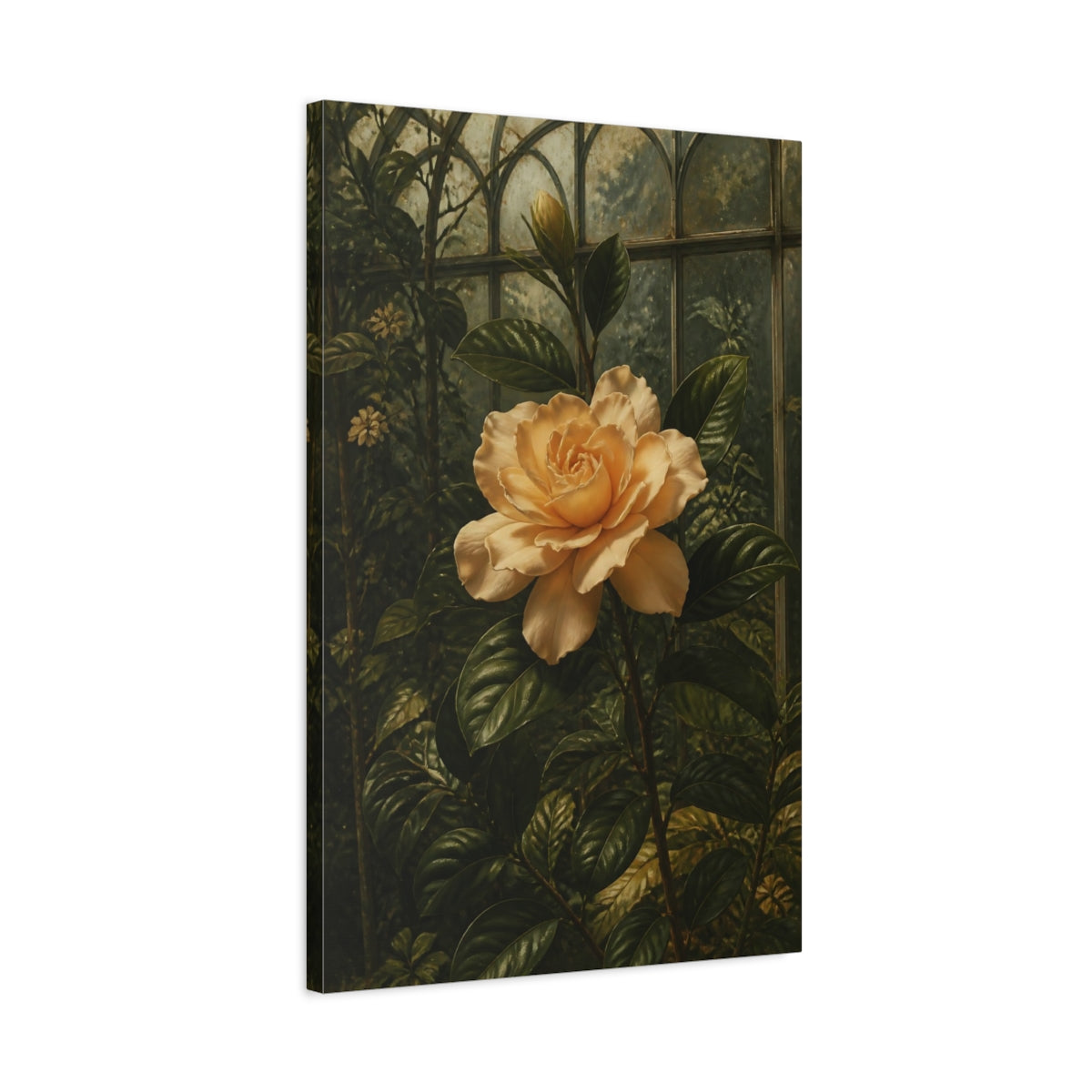 Side Mockup 2. Apricot Gardenia Flower shown as canvas print
