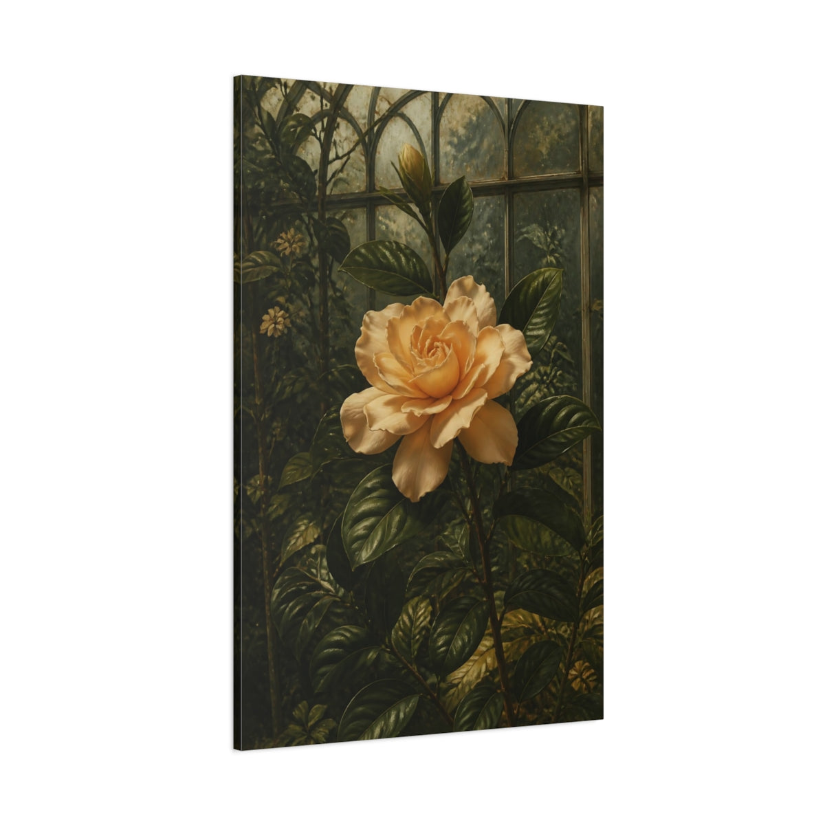 Side Mockup 1. Apricot Gardenia Flower shown as canvas print