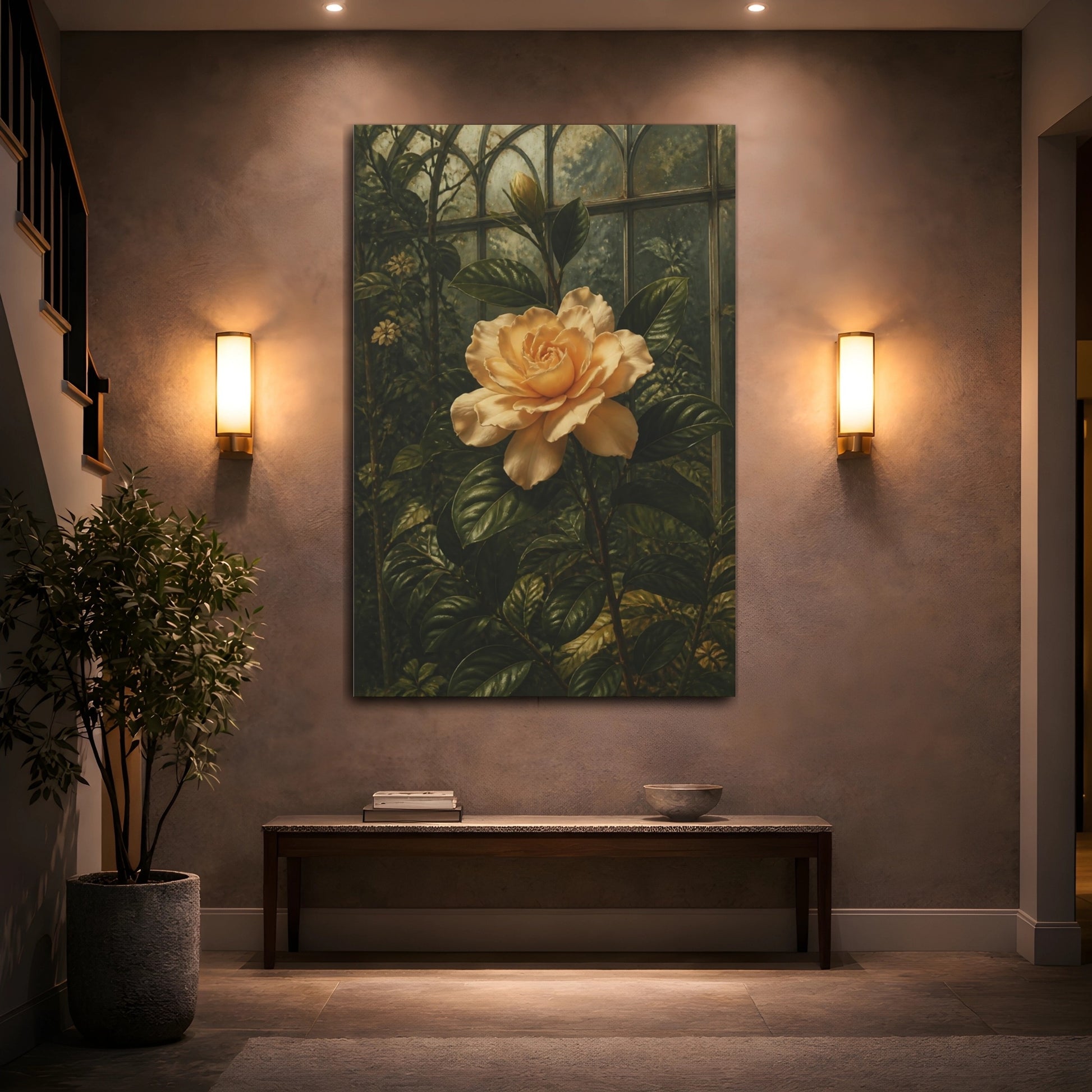 Mockup 2. Apricot Gardenia Flower shown as canvas print