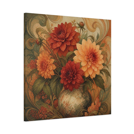 Apricot & Rust Dahlia Bouquet Canvas Print – Living Room, Above Sofa - YesArtYes