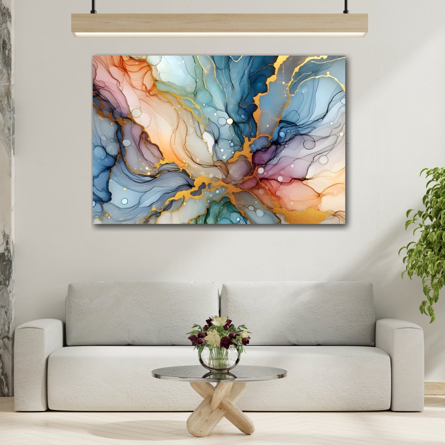 Aqua Fusion: Abstract Art Canvas Print with Gold Leaf Accents - Contemporary Wall Art for Modern Home Decor