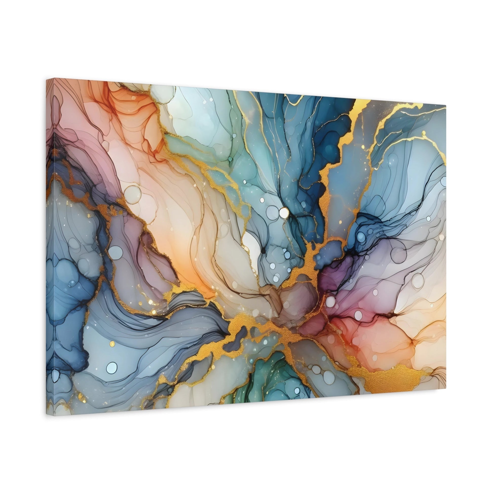 Aqua Fusion: Abstract Art Canvas Print with Gold Leaf Accents - Contemporary Wall Art for Modern Home Decor