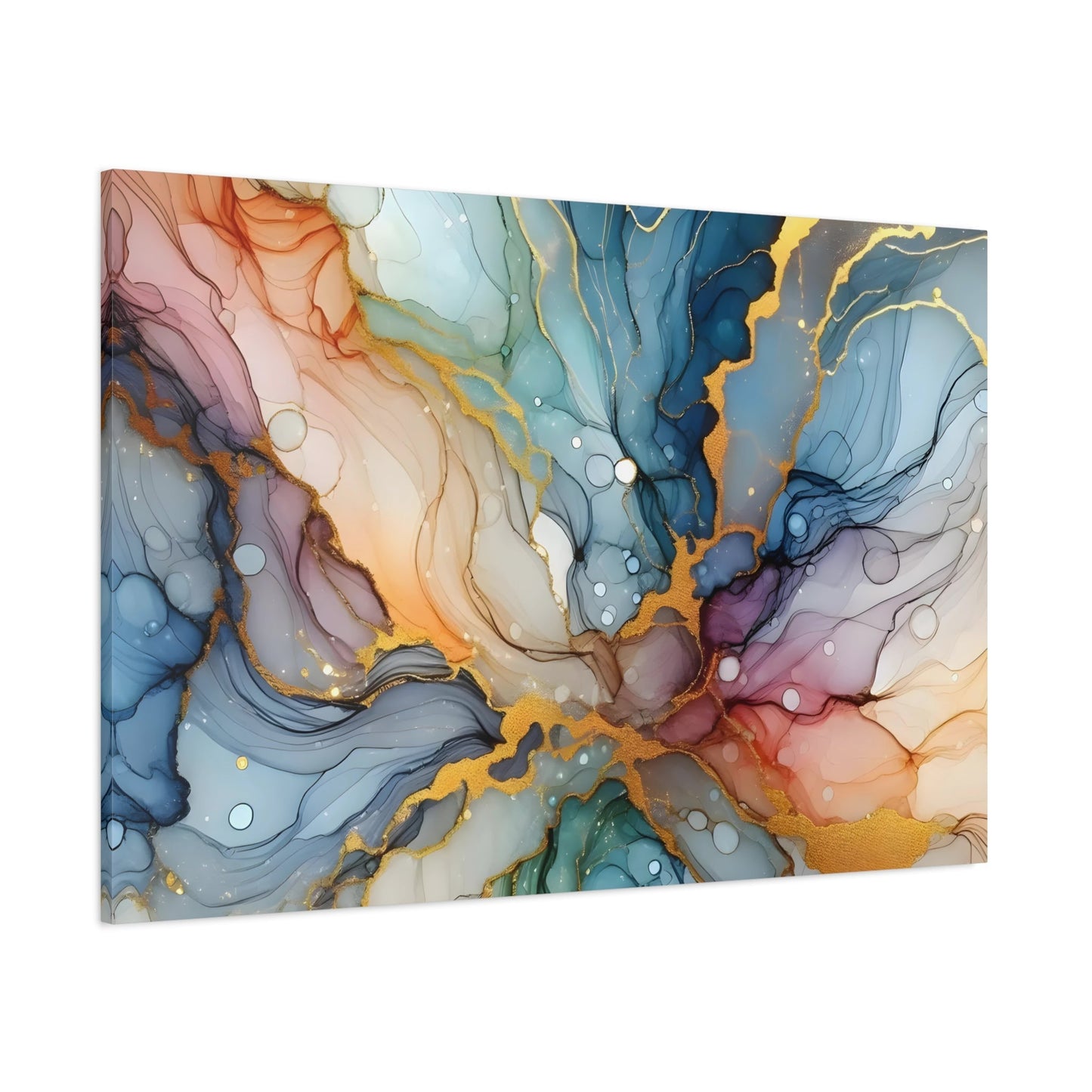 Aqua Fusion: Abstract Art Canvas Print with Gold Leaf Accents - Contemporary Wall Art for Modern Home Decor