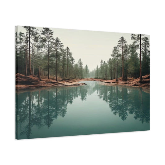 Main Mockup. Aquamarine Forest Reflection shown as canvas print