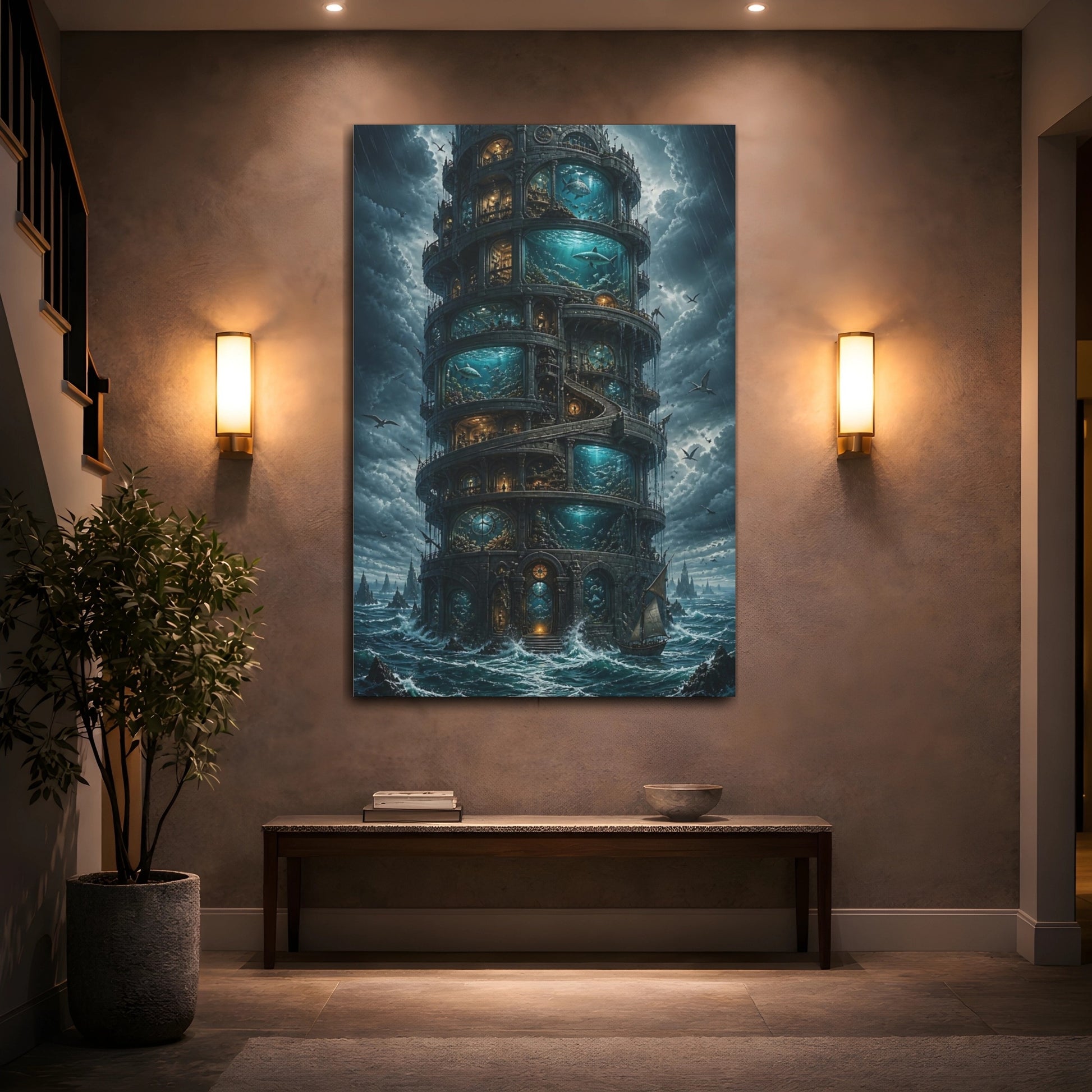 Mockup 2. Aquarium Tower At Sea shown as canvas print