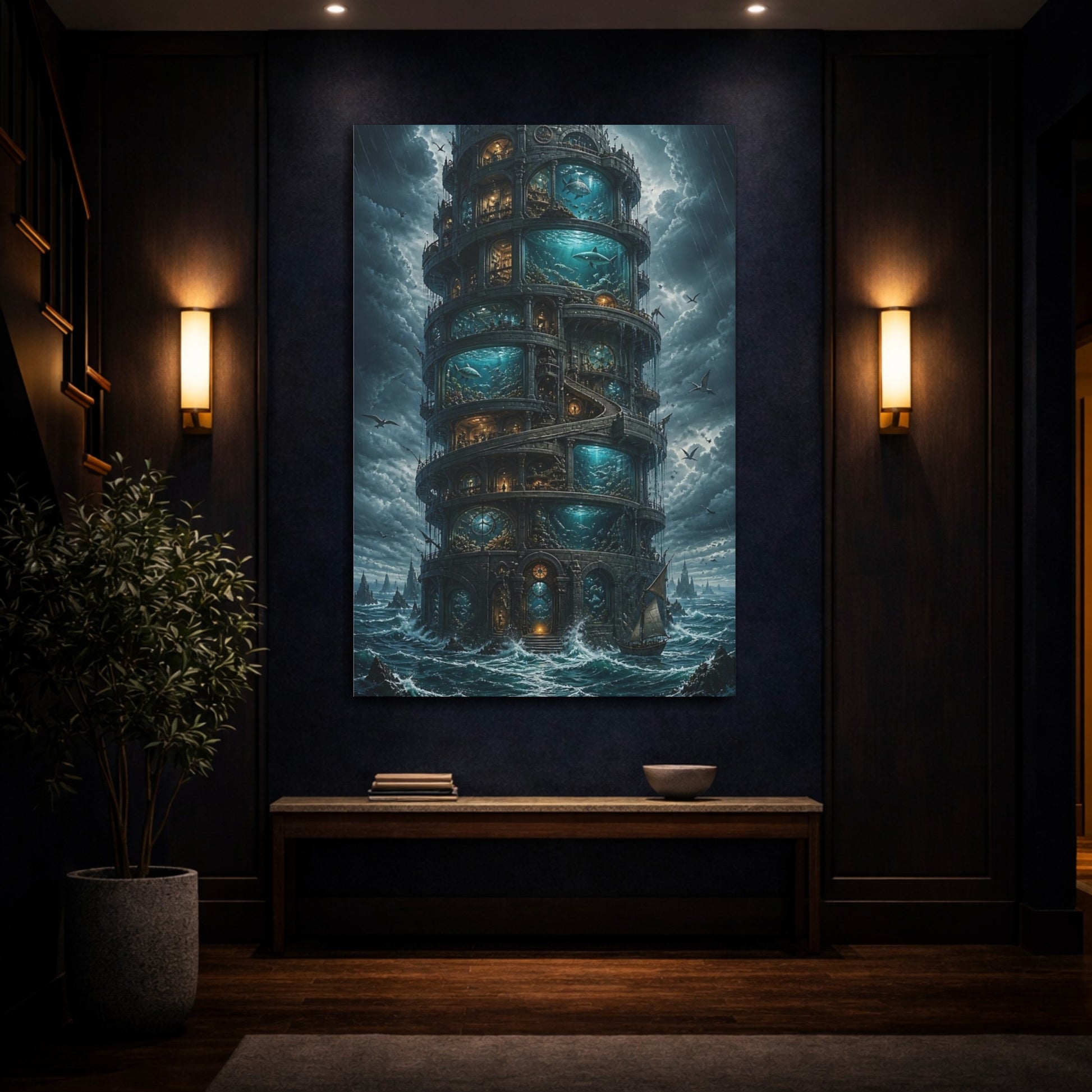 Mockup 4. Aquarium Tower At Sea shown as canvas print
