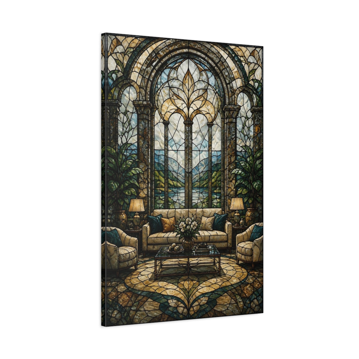 Main Mockup. Arched Stained Glass Window shown as canvas print