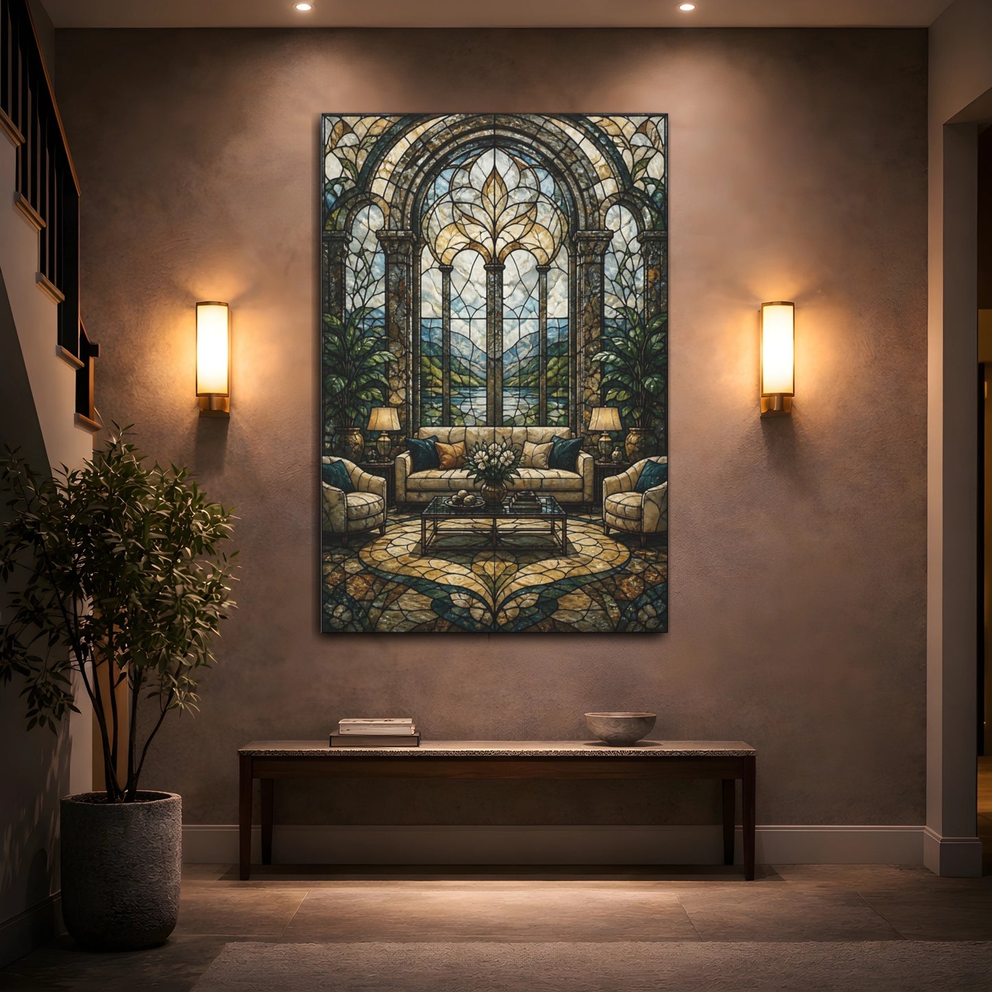 Mockup 2. Arched Stained Glass Window shown as canvas print