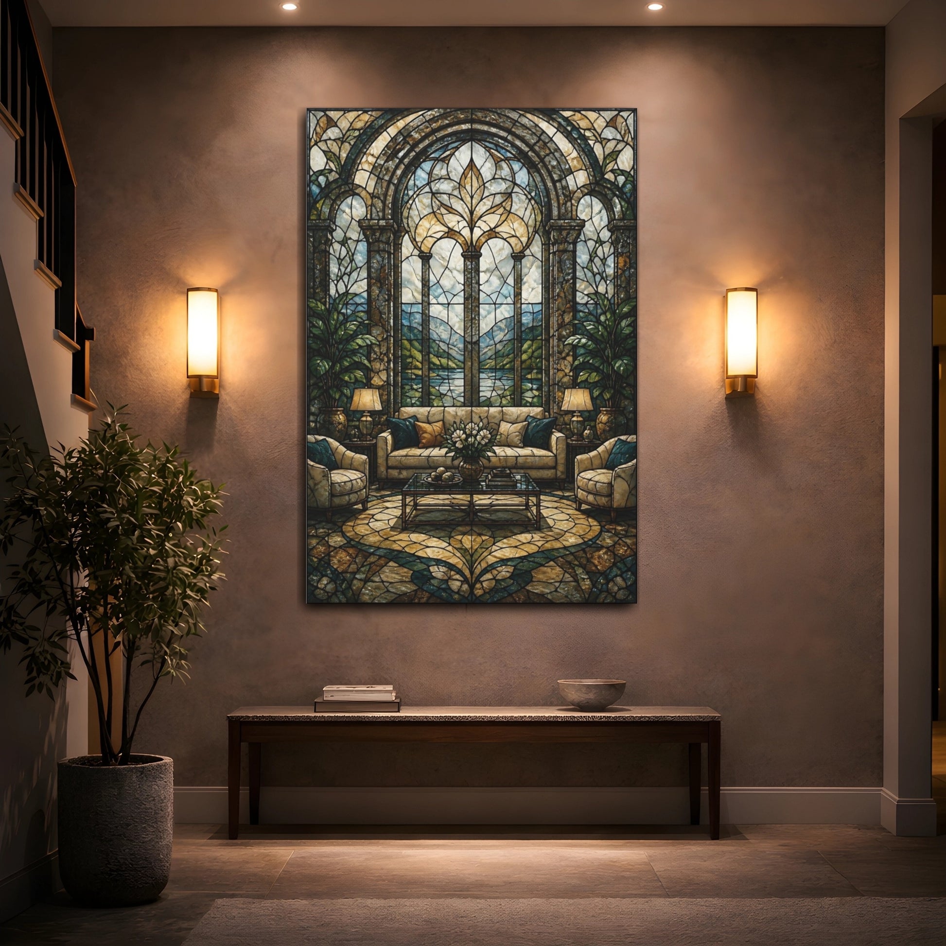 Mockup 2. Arched Stained Glass Window shown as canvas print