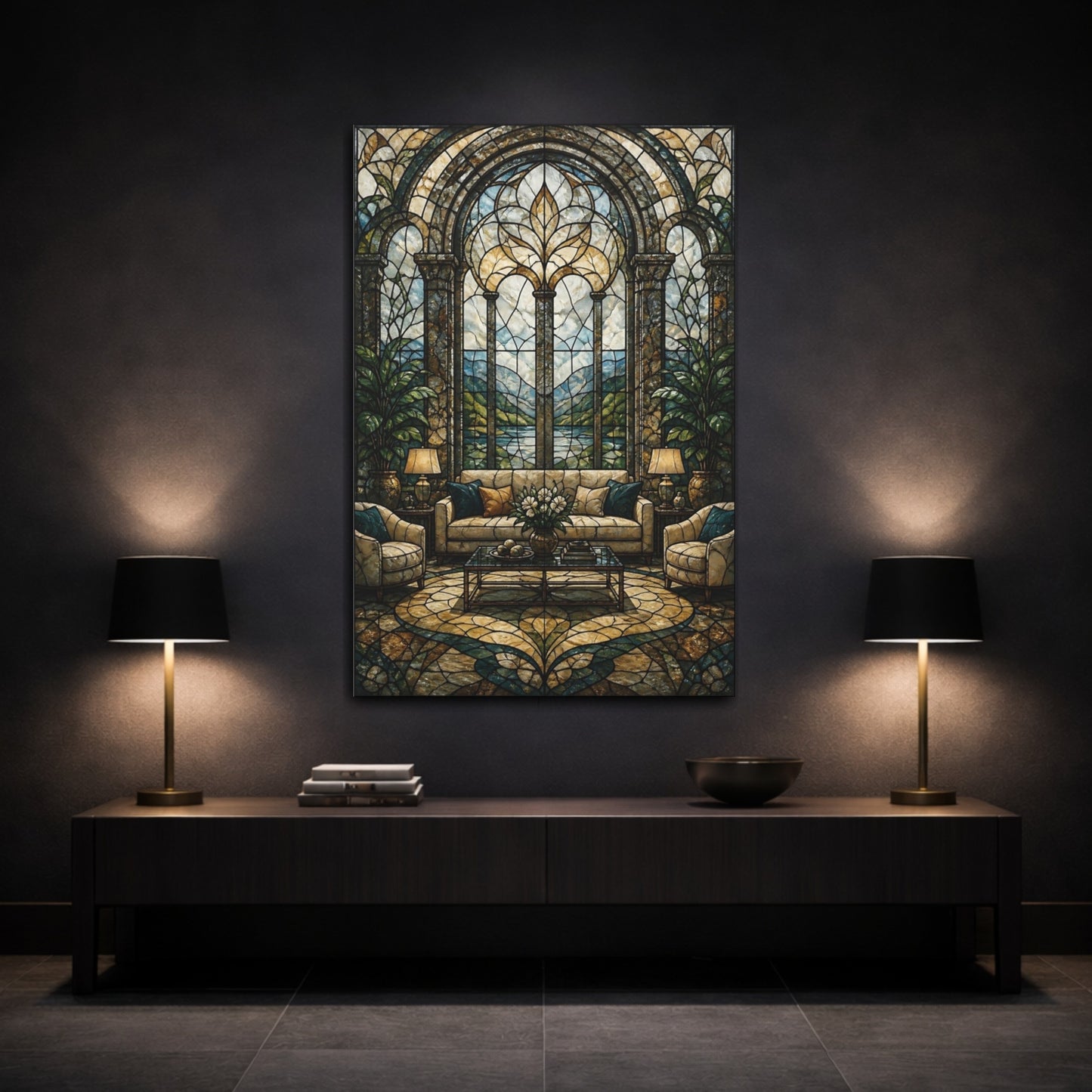 Mockup 3. Arched Stained Glass Window shown as canvas print
