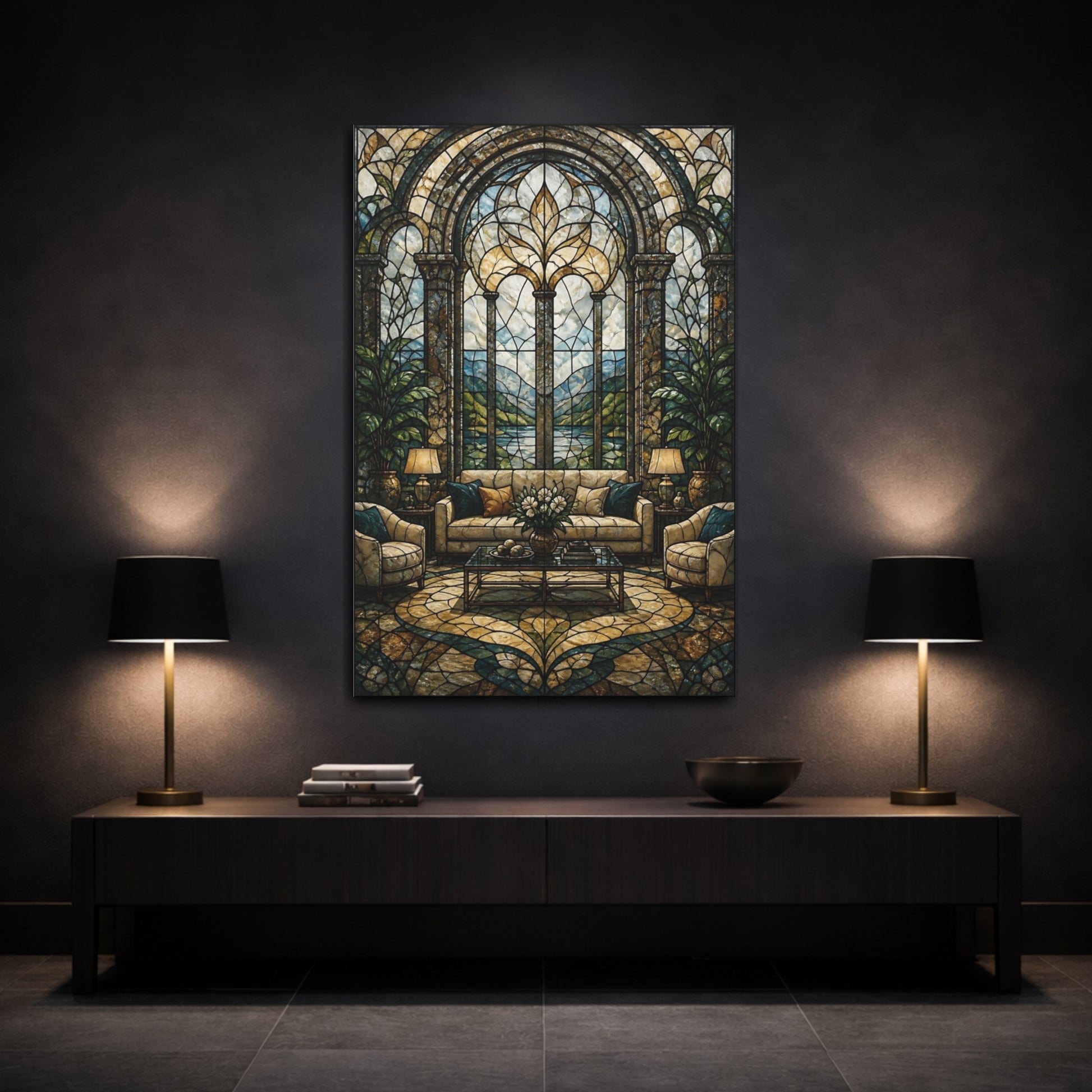 Mockup 3. Arched Stained Glass Window shown as canvas print