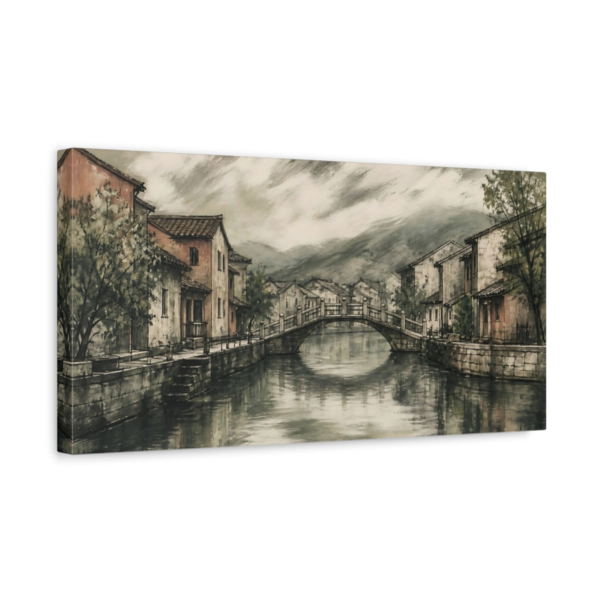 Side Mockup 3. Arched Stone Bridge shown as canvas print