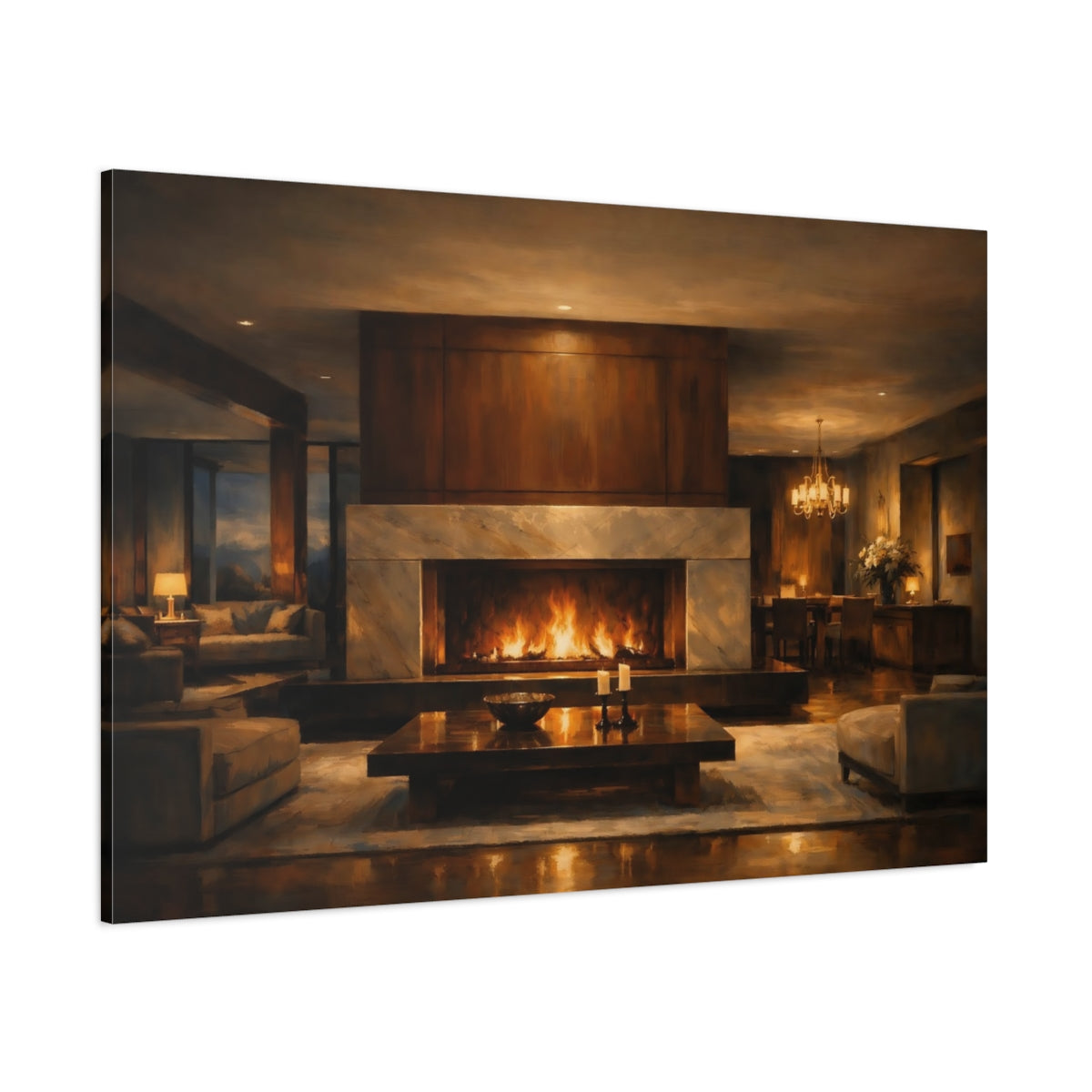 Main Mockup. Architectural Night Light Dramatic Interior shown as stretched canvas wall art