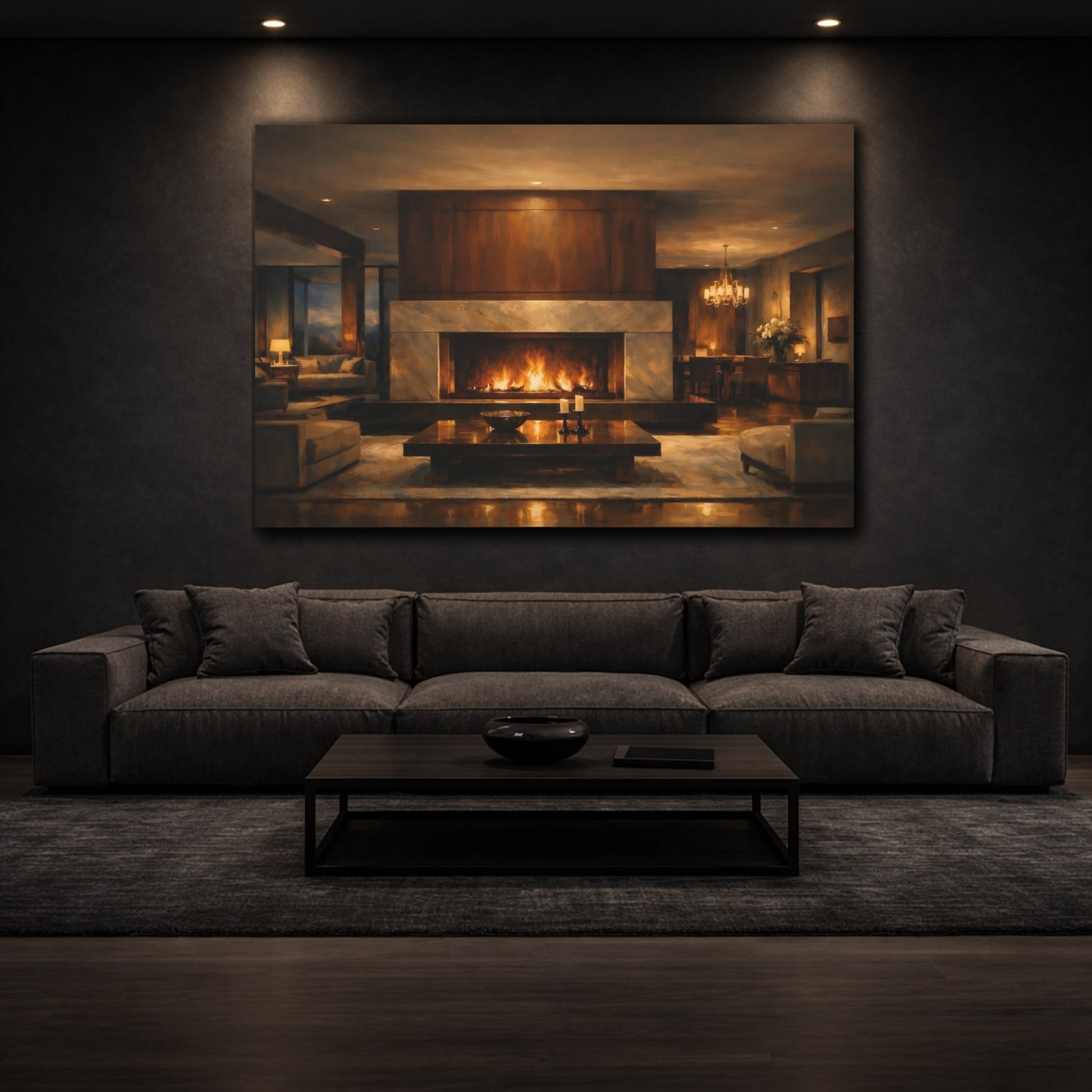 Mockup 2. Architectural Night Light Dramatic Interior shown as stretched canvas wall art