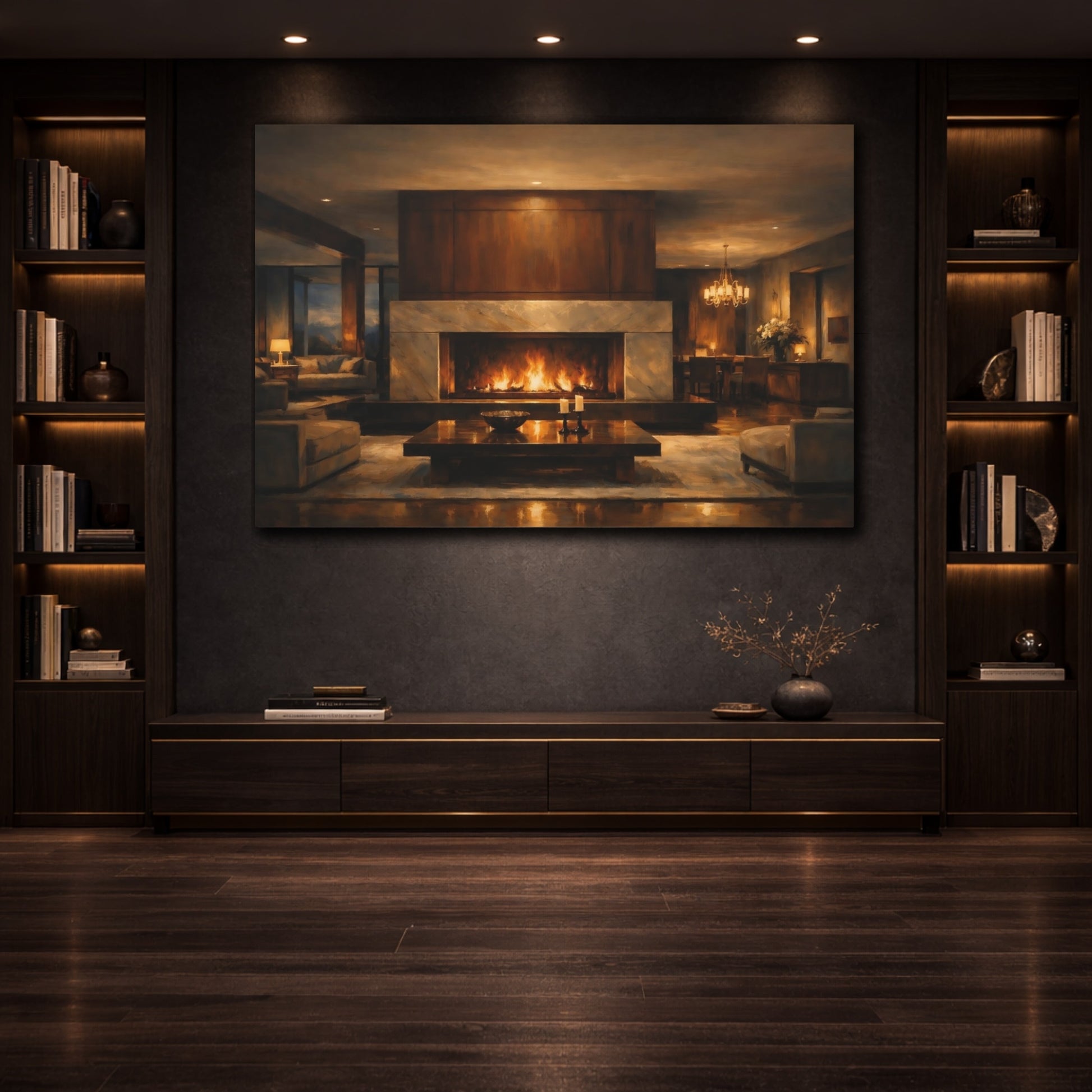 Mockup 3. Architectural Night Light Dramatic Interior shown as stretched canvas wall art