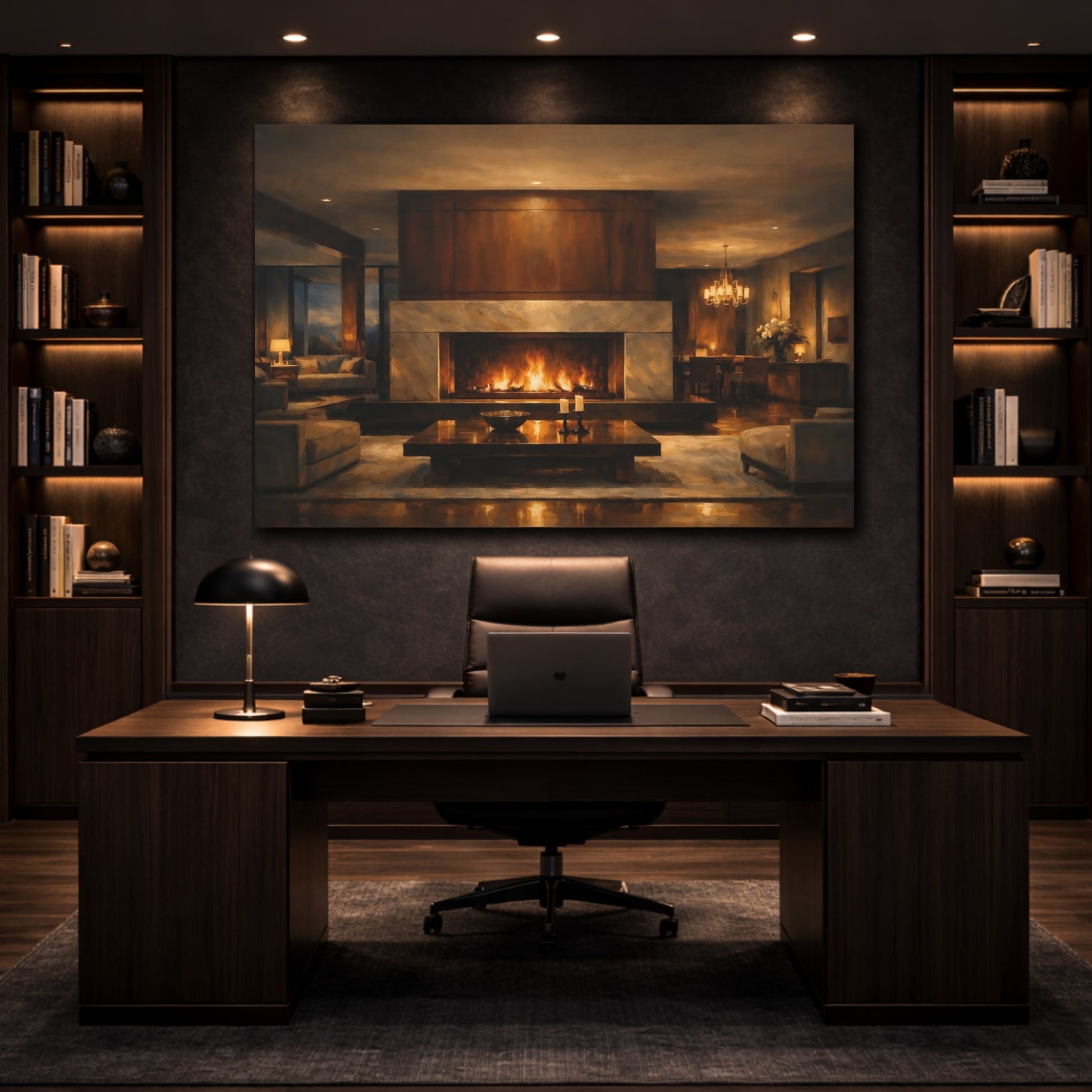 Mockup 4. Architectural Night Light Dramatic Interior shown as stretched canvas wall art