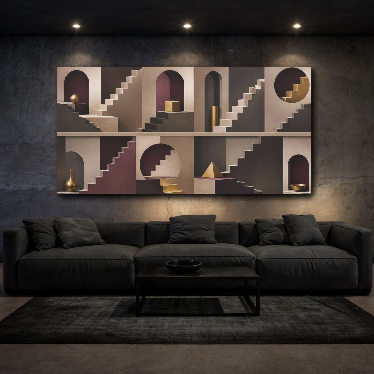 Mockup 3. Architectural Stairs Illusion shown as canvas print