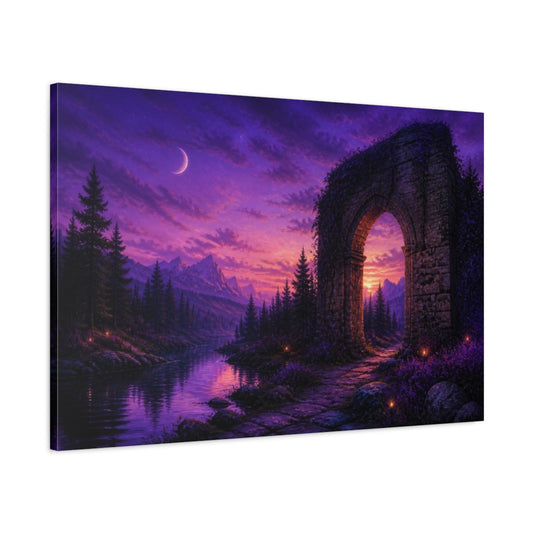 Main Mockup. Archway At Violet Dusk shown as canvas print